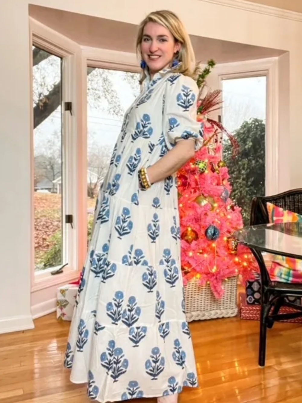 Victoria Dunn | women’s XL Blue and White Floral tiered Maxi Dress 100% cotton - Picture 2 of 11